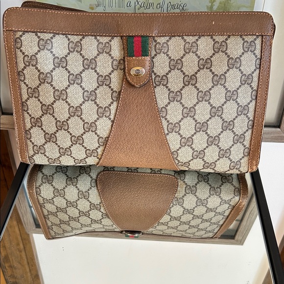 Gucci Handbags - Gucci Beige and Brown Monogram Clutch